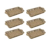 JVL Set of 6 Rectangular Seagrass Storage Tray with Handles - Hand Woven Natural Basket for Home Organisation, Brown