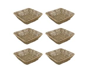 JVL Set of 6 Square Tapered Seagrass Storage Tray - Natural Hand Woven Basket for Home Organisation, Brown