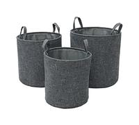 JVL Shadow Round Fabric Storage Baskets with Handles, Set of 3