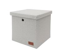 JVL Shiro Boucle Fabric Cube Foldable Organiser Box with Lid, Home Keeper Solution, White