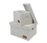 JVL Shiro Boucle Rectangular Lidded Fabric Storage Baskets for Home Organisation, Set of 2, White