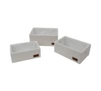 JVL Shiro Set of 3 Boucle Fabric Rectangular Storage Baskets, Home Tidy Solution, White