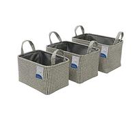 JVL Silva Rectangular Fabric Storage Baskets with Handles, Set of 3, Grey