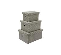 JVL Silva Rectangular Fabric Storage Baskets with Lids Set of 3 Grey JVL Grey