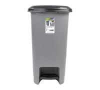 JVL Slim Plastic Lidded Foot Pedal Waste Bin, 40L, Grey - 1 - Plastic - Grey