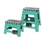 JVL Small and Large Folding Step Stool, Turquoise/Grey, Large & Small