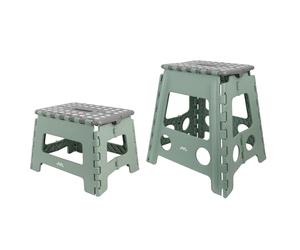 JVL Small & Large Folding Step Stool Set - Multi-Purpose, Kitchen & Bathroom - Green