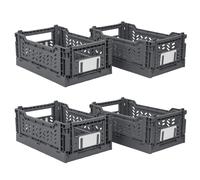 JVL STACKIT - Plastic Foldable Storage Crate - 4L - Grey