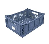 JVL Stackit Set of 2 Plastic Foldable Storage Crates - Large 14.5L Capacity - Collapsible Stackable Storage Boxes, Blue