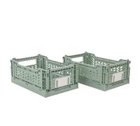 JVL Stackit Set of 2 Plastic Foldable Storage Crates - Small 4L Capacity - Collapsible Stackable Storage Box, Green