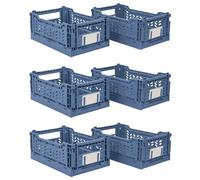 JVL Stackit Set of 4 Plastic Foldable Storage Crates - Small 4L Capacity - Collapsible Stackable Storage Box, Blue