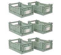 JVL Stackit Set of 4 Plastic Foldable Storage Crates - Small 4L Capacity - Collapsible Stackable Storage Box, Green