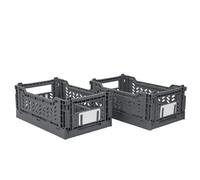 JVL Stackit Set of 4 Plastic Foldable Storage Crates - Small 4L Capacity - Collapsible Stackable Storage Box, Grey