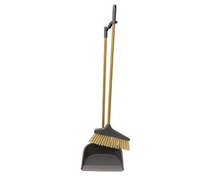 JVL Store Bamboo Long Handle Dustpan and Bristle Brush Set, Natural