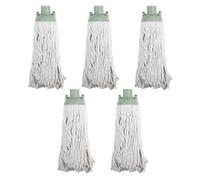 JVL String Mop Head Replacement - Green (Pack of 5) - Machine Washable Microfibre Refill Heads