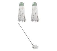 JVL String Mop With 2 Replacement Heads - Green - Machine Washable Microfibre Mop Set