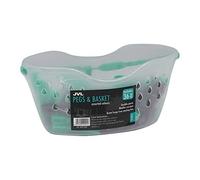 JVL Peg Basket with Built-In Attachable Clothes Hook Line with 36 Coloured Pegs