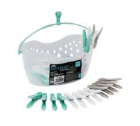 Jvl Strong Hanging 36 Plastic Clothes Pegs With Clear Basket And Hook
