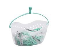 JVL Strong hanging 36 plastic clothes pegs with clear basket and hook, Aqua, Grey, White, One Size, (19-290)