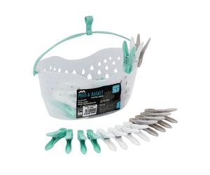 JVL Strong Hanging 36 Plastic Clothes Pegs With Clear Basket & Hook | Size: 1 Pack JVL Clear 1 Pack