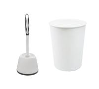 JVL Toilet Brush and White Plastic Bin - White