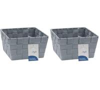 JVL Vichy Square Nylon Storage Basket, Grey (Pack of 2)