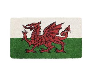 Jvl Wales Welcome Coir Coconut Door Mat, 30X60Cm, Cymru Welsh Dragon