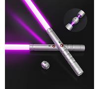 jvmusaber Light-Saber Metal-Hilt Force-Fx Dueling-Lightsaber - 2pcs Type-C Rechargeable Battery 2-in-1 RGB 15 Colors Double Bladed Light Saber with 4 Mode Sounds for Kid and Adult Halloween Decoration