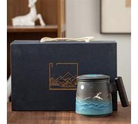 JVNALwnkv Retro Tea Sets Tea Cup,Ceramics/Glass Water Kettle,Large Capacity Wooden Handle Mug with Filter and Lid Tea Separator Brewing Cup
