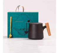 JVNALwnkv Retro Tea Sets Tea Cup,Ceramics/Glass Water Kettle,Wooden Handle Ceramic Mug with Lid and Spoon Large Capacity Water Cup Coffee Mug