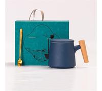 JVNALwnkv Retro Tea Sets Tea Cup,Ceramics/Glass Water Kettle,Wooden Handle Ceramic Mug with Lid and Spoon Large Capacity Water Cup Coffee Mug