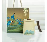 JVNALwnkv Retro Tea Sets Tea Cup,Ceramics/Glass Water Kettle,Wooden Handle Ceramic Office Mug with Lid Tea Brewing Water Cup