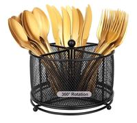 Jvoiyae 360° Rotating Metal Silverware Caddy, 4 Compartment Silverware Holder Utensil Caddy Cutlery Spoon Fork Napkin Flatware Organizer Storage for Countertop Party Picnic Camping Outdoor Black