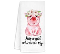 Jvpke Pink Pig Kitchen Towels - Pig Kitchen Decor,Kitchen Decor and Accessories,Floral Just a Girl Who Loves Pigs Hand Dish Tea Towels 16×24 Inch,Farmhouse Gifts Pig Lover Gifts