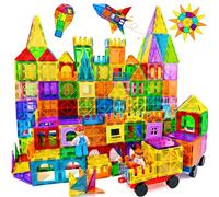 Jvshazup 120PCS Magnetic Tiles Kids Toys with 2 Magnetic Figure & 2 Car - Building Blocks STEM Magnet Building Set Preschool Montessori Toys for Kids Ages 3 4 5 6 7 8 Years Old Boys and Girls Gifts