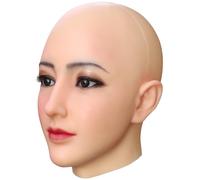JVTUNG Realistic Silicone Female Head Mask for Crossdresser Cosplay Halloween Drag Queen Transgender Masquerade (Brown)