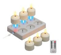 JVURICE 6pcs Rechargeable Tea Lights with Timer and Charging Station, LED Tea Lights, Rechargeable, Candles Flickering for Room, Living Room, Halloween, Christmas, Wedding, Table, Party Decoration