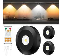 JVURICE LED Showcase Lighting, 30 Colour Changing Cabinet Lighting LED Spot Battery USB Rechargeable Mini 180H Energy Saving Magnetic Under-Unit Light Kitchen Cabinet Lighting with Timer (3 Pieces)