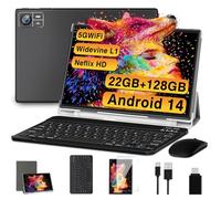JVVQTB Tablets 10 Inch Android 14 Octa Core 22GB RAM + 128GB ROM (1TB TF) | 5G + 2.4G WiFi | GPS| FHD | Bluetooth 5.0 | 8000mAh | 8MP + 5MP | Type C, Keyboard and Mouse-Black