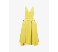 JW Anderson Womens JW Anderson Structured V-Neck Cotton-Velour Midi Dress Soft Lemon 8
