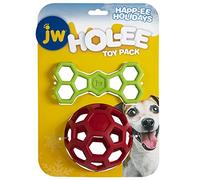 JW Hol-ee Holiday For Dogs, Treat Ball Dog Toy Throw Toy & Pull Toy - 2 Pack
