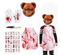 JWBHCYL 34Pcs Horror Bear Costume, Men Halloween Costumes, Man Hallowee-n Costumes Adult, Funny Hallowee-n Costume For Men, Scary Terrifier Clothes