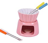 JWCN 200Ml Chocolate Hot Pot Set Ceramic Chocolate Fountains Dessert Fondue with 4 Fondue Fork for Home Christmas Kitchen Blue-Pink Uptodate