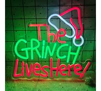 JWD036 Neon Sign for Wall Decor - Grinch Live Here - Christmas Led Sign for Party, Window Decorations, Winter Xmas Decor - Size 13.7*11.8in