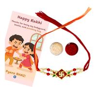 JWELLA Swastik Rakhi with Quirky Raksha Bandhan Card, Roli & Chawal | Traditional Rakhi Combo for Brother, One Size, Brass, Rhinestone