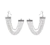 Jwellmart Indian Bollywood Oxidised Multiline Faux Pearl Ear Chains/Hair Chains for Earring Support Traditional Jewelry, M, Brass, No Gemstone