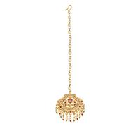 Jwellmart Indian Gold Polish Multicolor CZ Faux Pearl Jadau Partywear Bridal Wedding Maang tikka tika for Women, Stone, Cubic Zirconia