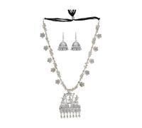 Jwellmart Indian Oxidised Silver Peacock Designer Statement Asthetic Long Necklace Earring Combo Fashion Jewelry for Women, Copper Alloy