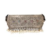 Jwellmart Oxidised Metal Pearl Afghani Tribal Vintage Retro Gypsy Choker Ghungroo Necklace Indian Traditional Bollywood Ethnic Jewelry for Women, Large, Zinc, No Gemstone