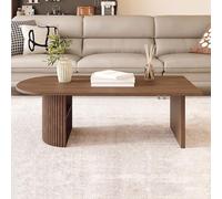jwfxiaodige Oval Fluted Coffee Table for Living Room, Mid Century Modern Coffee Table with Fluted Legs, Strong Load-bearing Capacity, Curved Round Wooden for Home, Office, Cafe, Vintage Walnut(Brown)